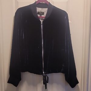 J Crew Blue Velvet Bomber Jacket Sz XL